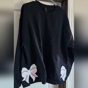 Baseball Sweatshirt with Embroidered Side Bow Baseball Graphic NEW Size XL
